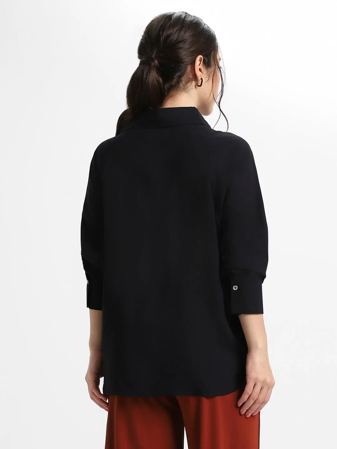 DL Woman Shirt Collar Relaxed Fit Solid Black Shirt