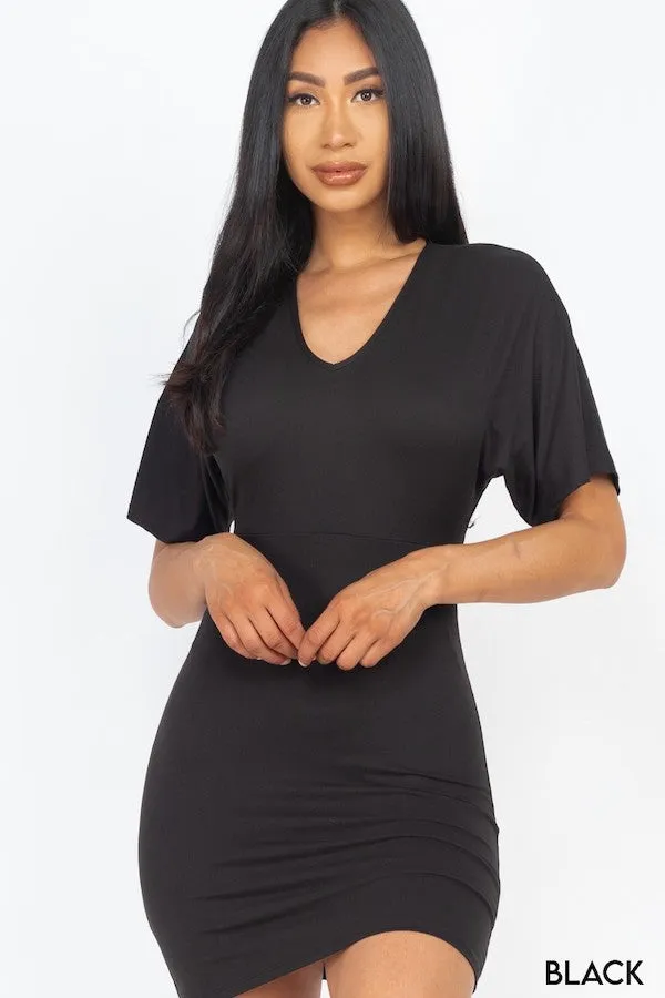 Dolman Sleeves Solid Mini Dress