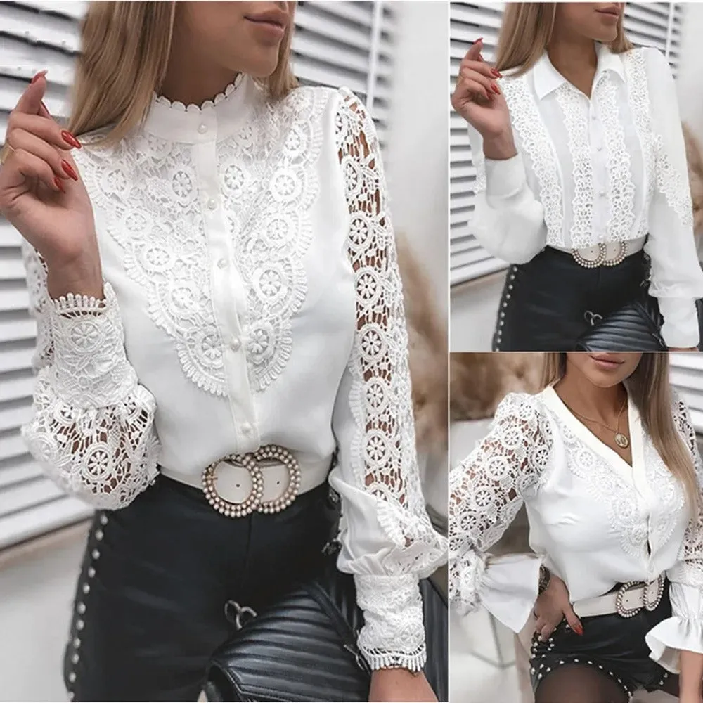 Elara - Elegant Long-Sleeve V-Neck Blouse for Women