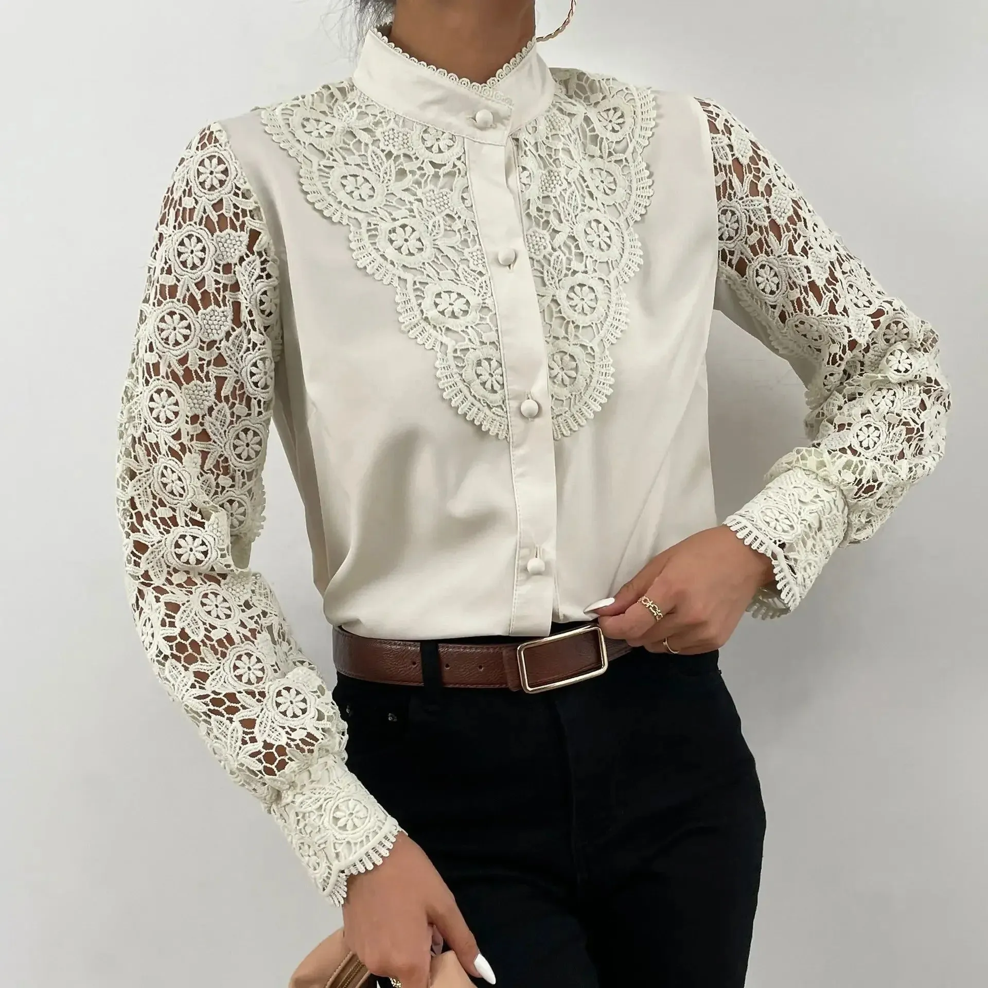 Elara - Elegant Long-Sleeve V-Neck Blouse for Women