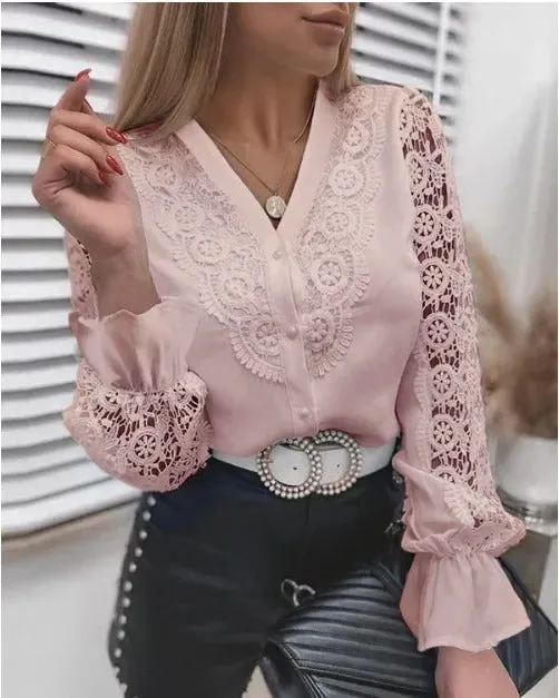 Elara - Elegant Long-Sleeve V-Neck Blouse for Women