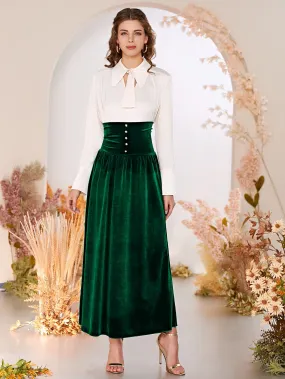 Elegant Plain Button High Waist Long Women Skirt