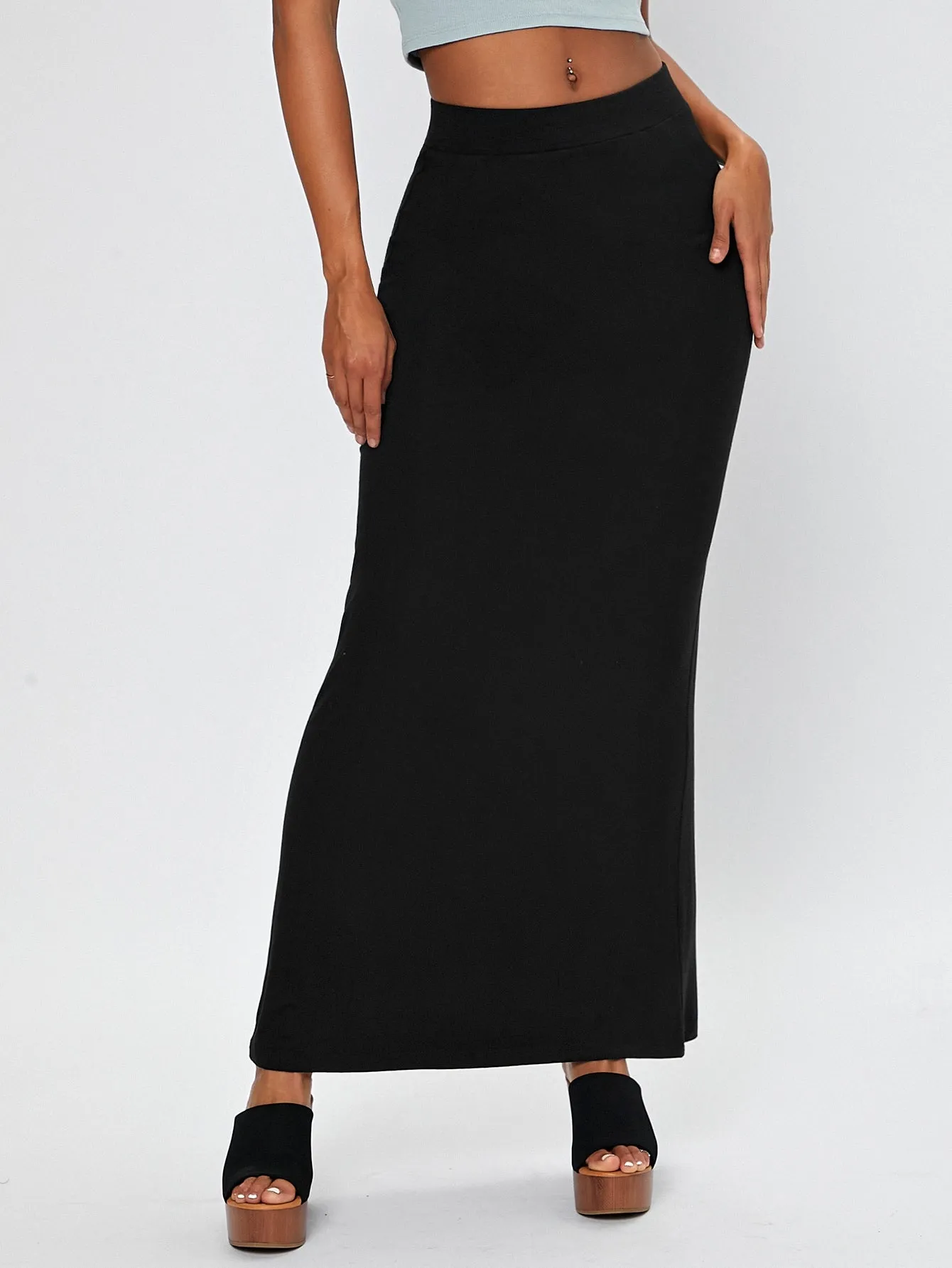 Elegant Plain Drop Waist Maxi Women Skirt