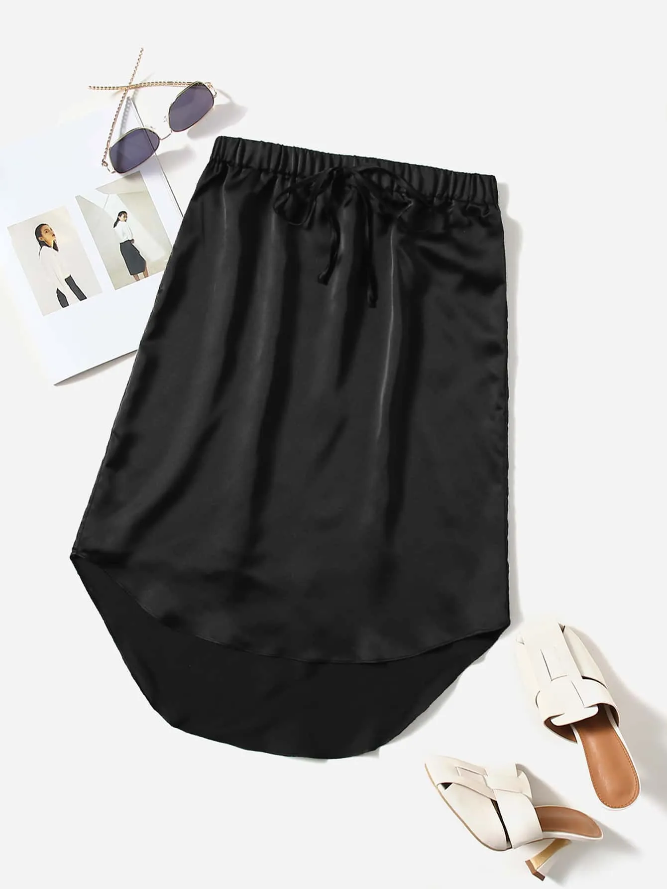 Elegant Plain High Waist Knee Length Women Skirts