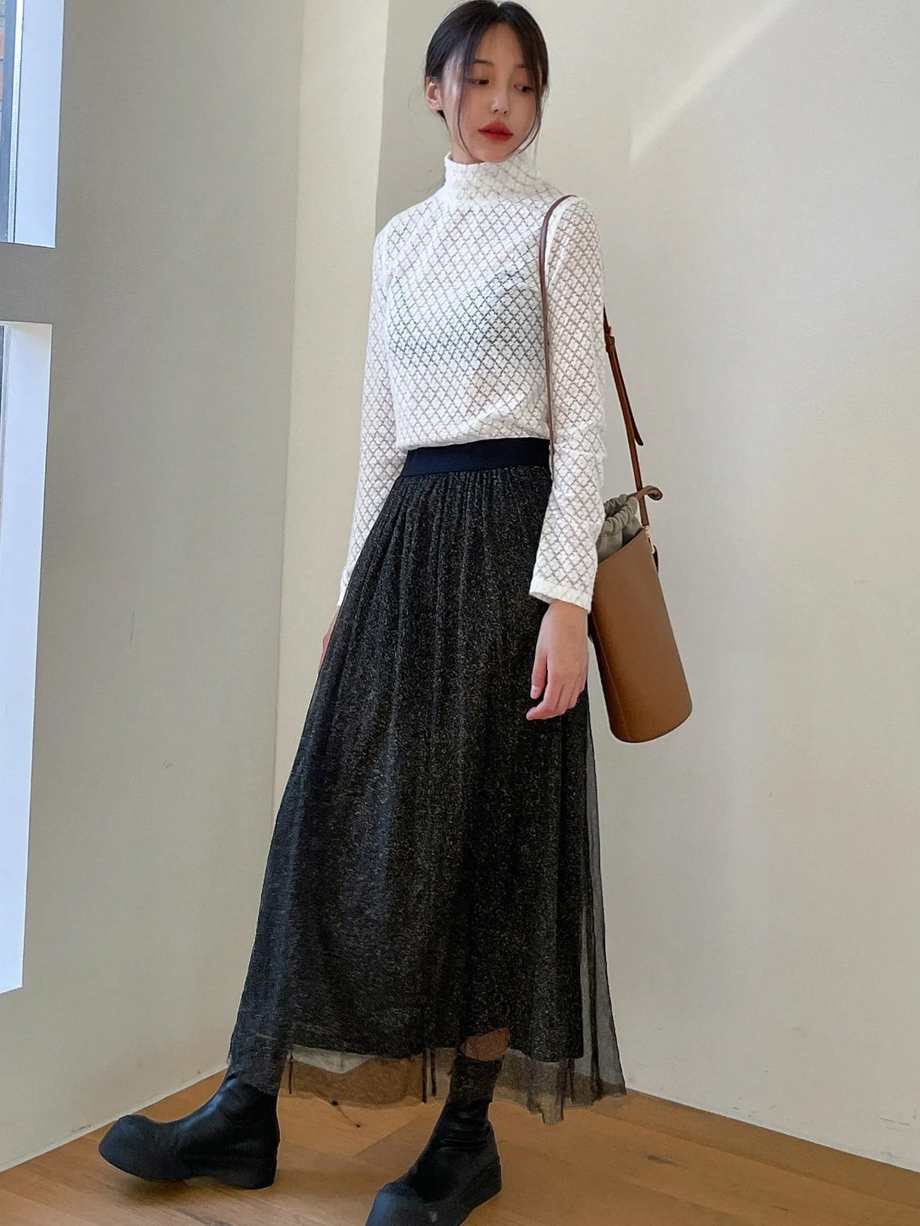 Elegant Plain Natural Maxi Women Skirt