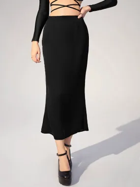 Elegant Plain Zipper High Waist Long Women Skirts