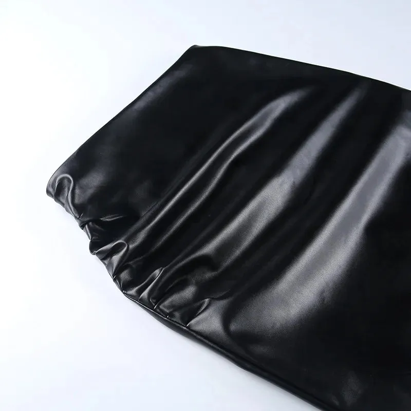 Elegant Ruched PU Leather Slim High Waist Skirt