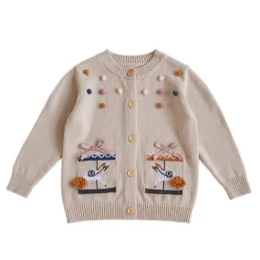 Embroidered Patch Cotton Blend Cardigan