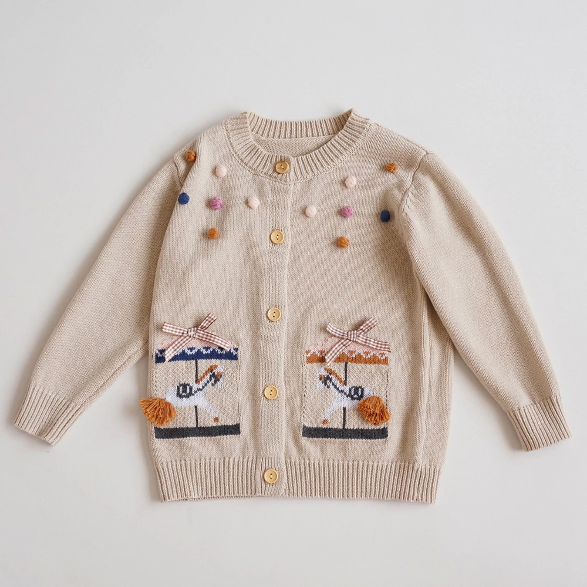 Embroidered Patch Cotton Blend Cardigan