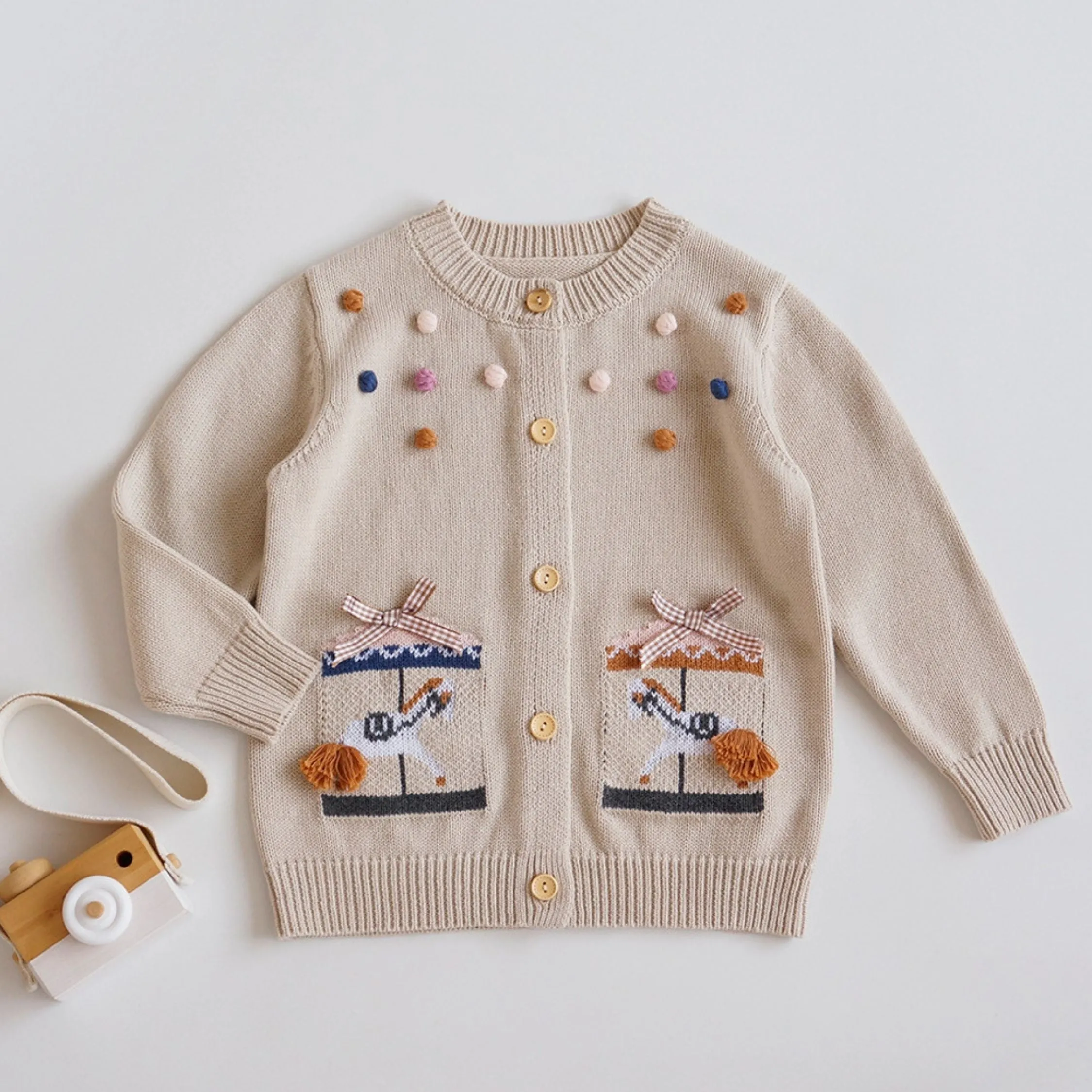 Embroidered Patch Cotton Blend Cardigan