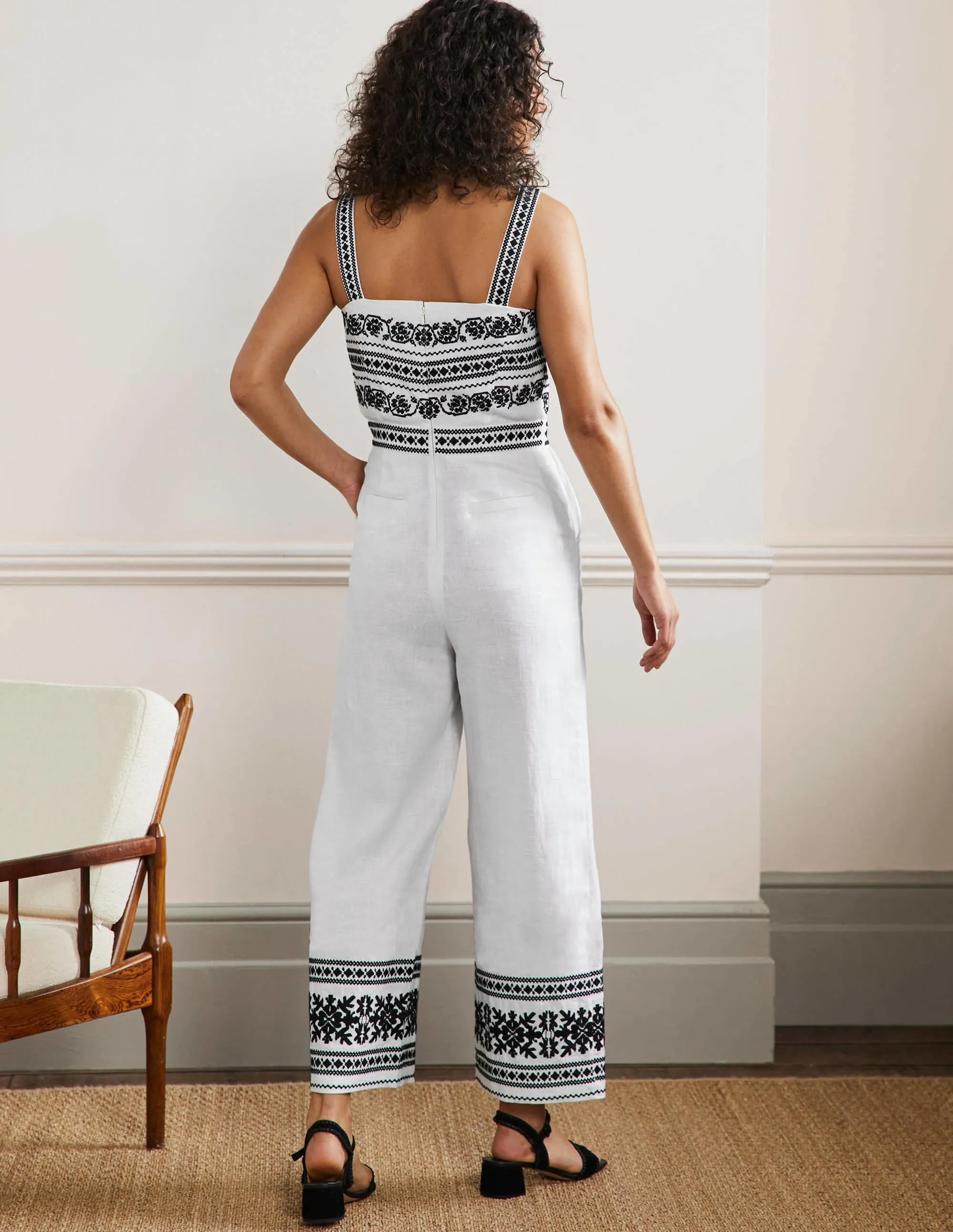 Embroidered Strappy Jumpsuit-Ivory