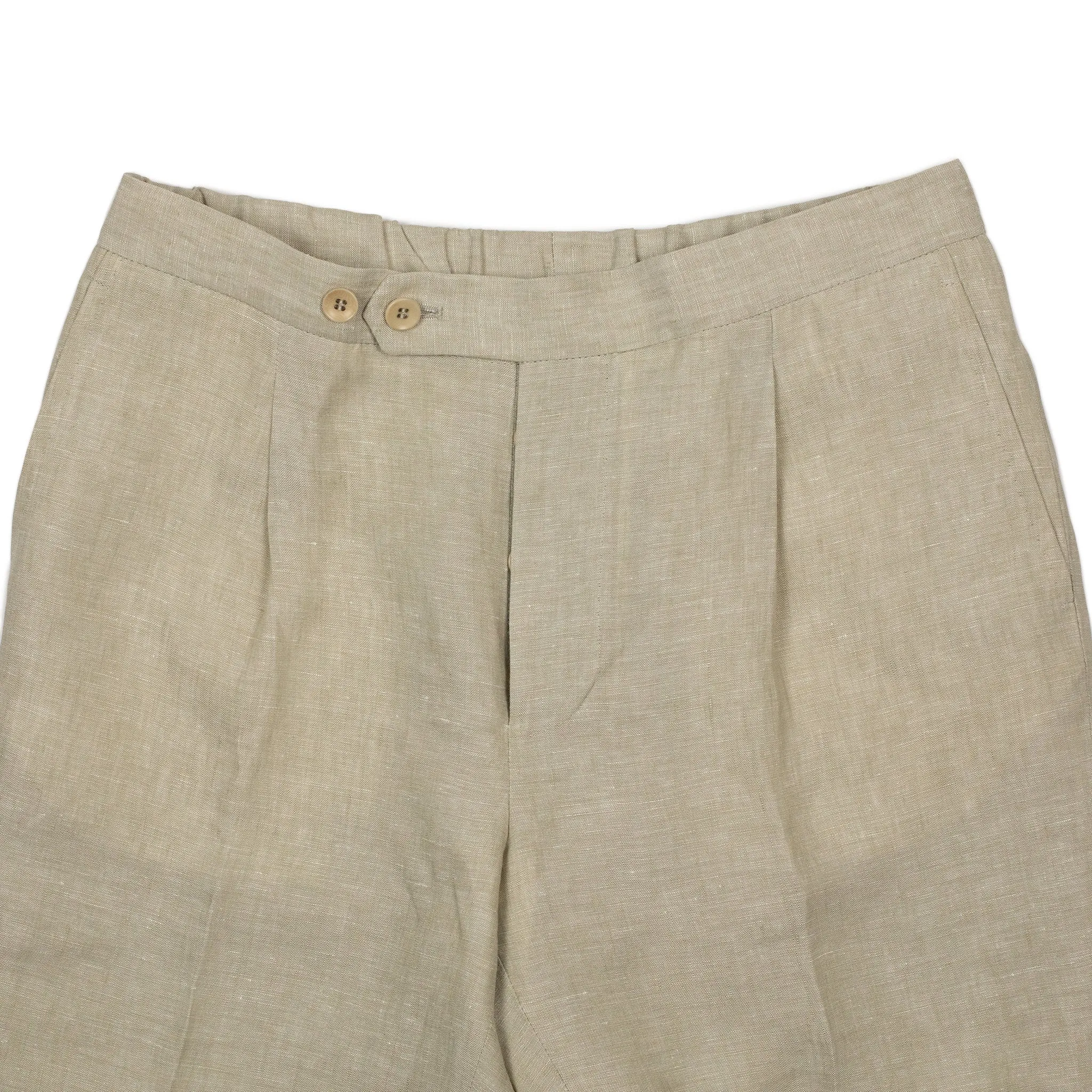 Exclusive single-pleated easy pants in oatmeal linen (restock)