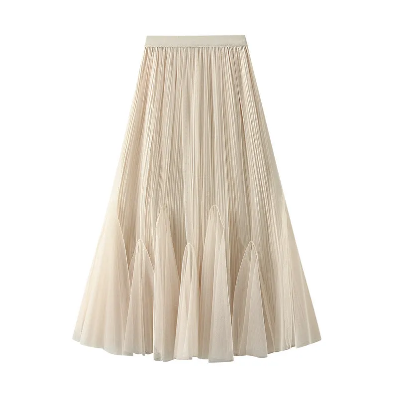 Fall Retro Falling Gauze Skirt Slimming Large Hem Fishtail Skirt Women A line Brown Skirt