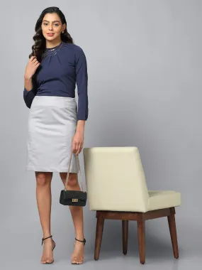 Grey Polyester Straight Skirt