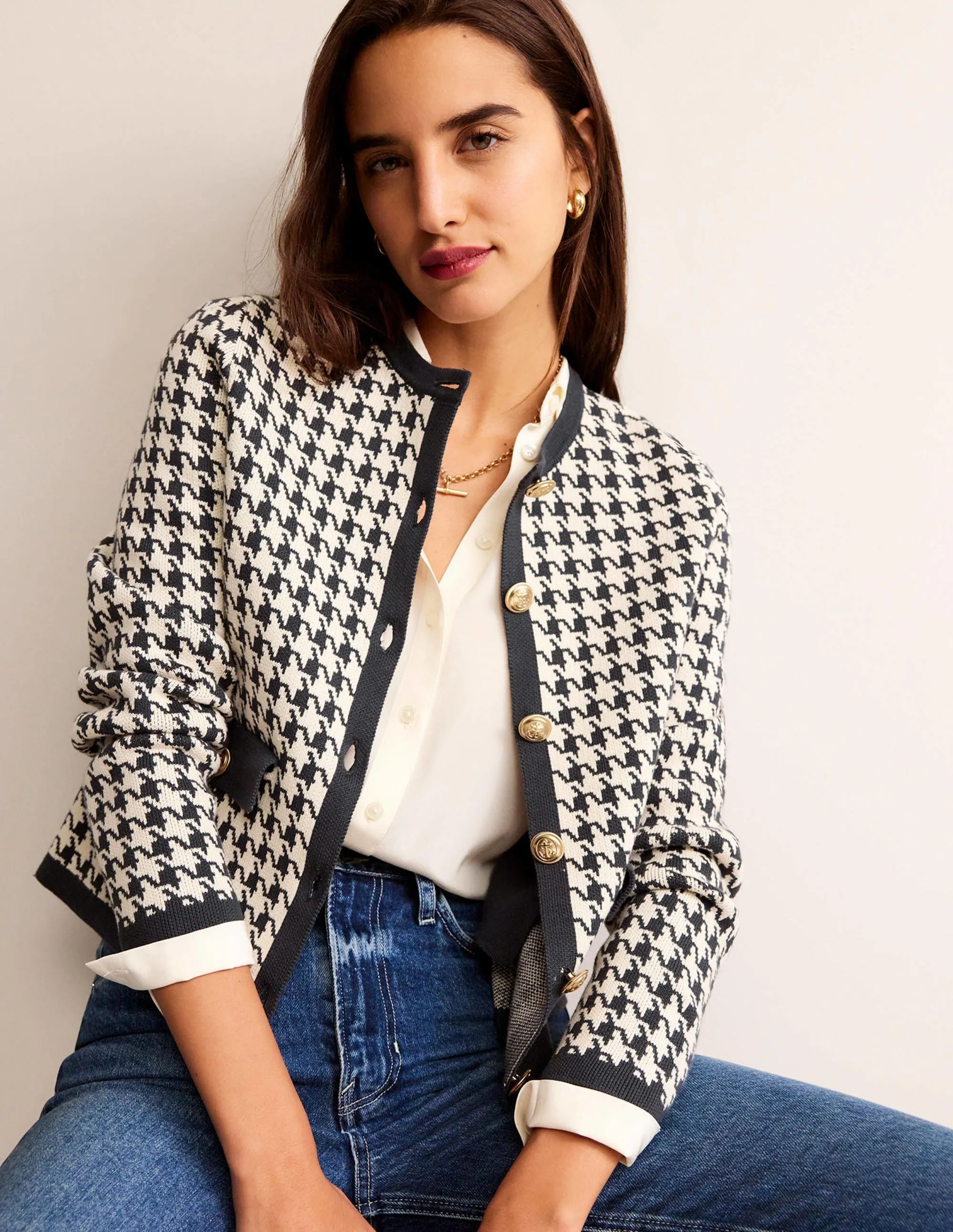 Holly Knitted Jacket-Charcoal / Ivory Houndstooth