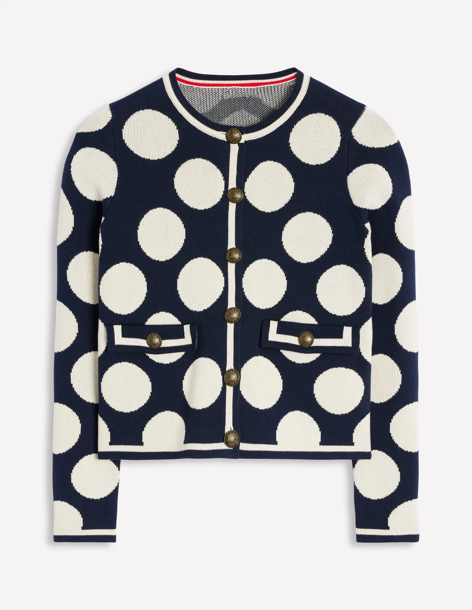 Holly Knitted Jacket-French Navy, Large Ivory Spot