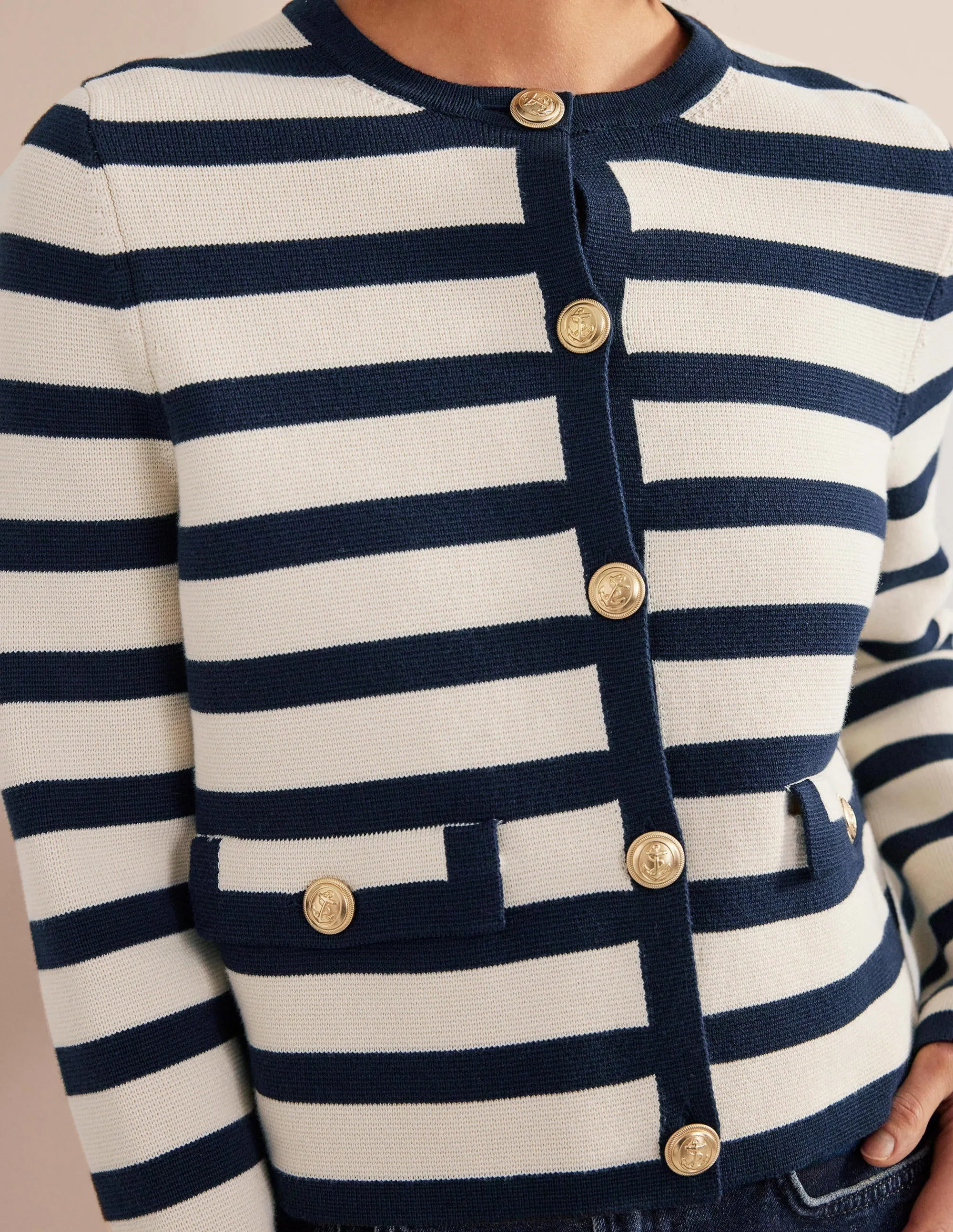 Holly Knitted Jacket-Ivory, Navy Stripe