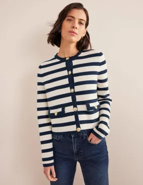 Holly Knitted Jacket-Ivory, Navy Stripe