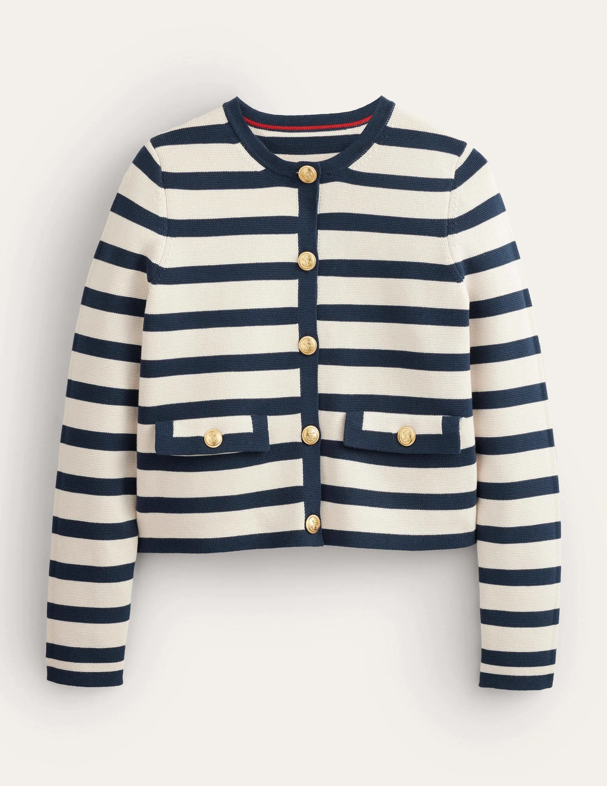 Holly Knitted Jacket-Ivory, Navy Stripe