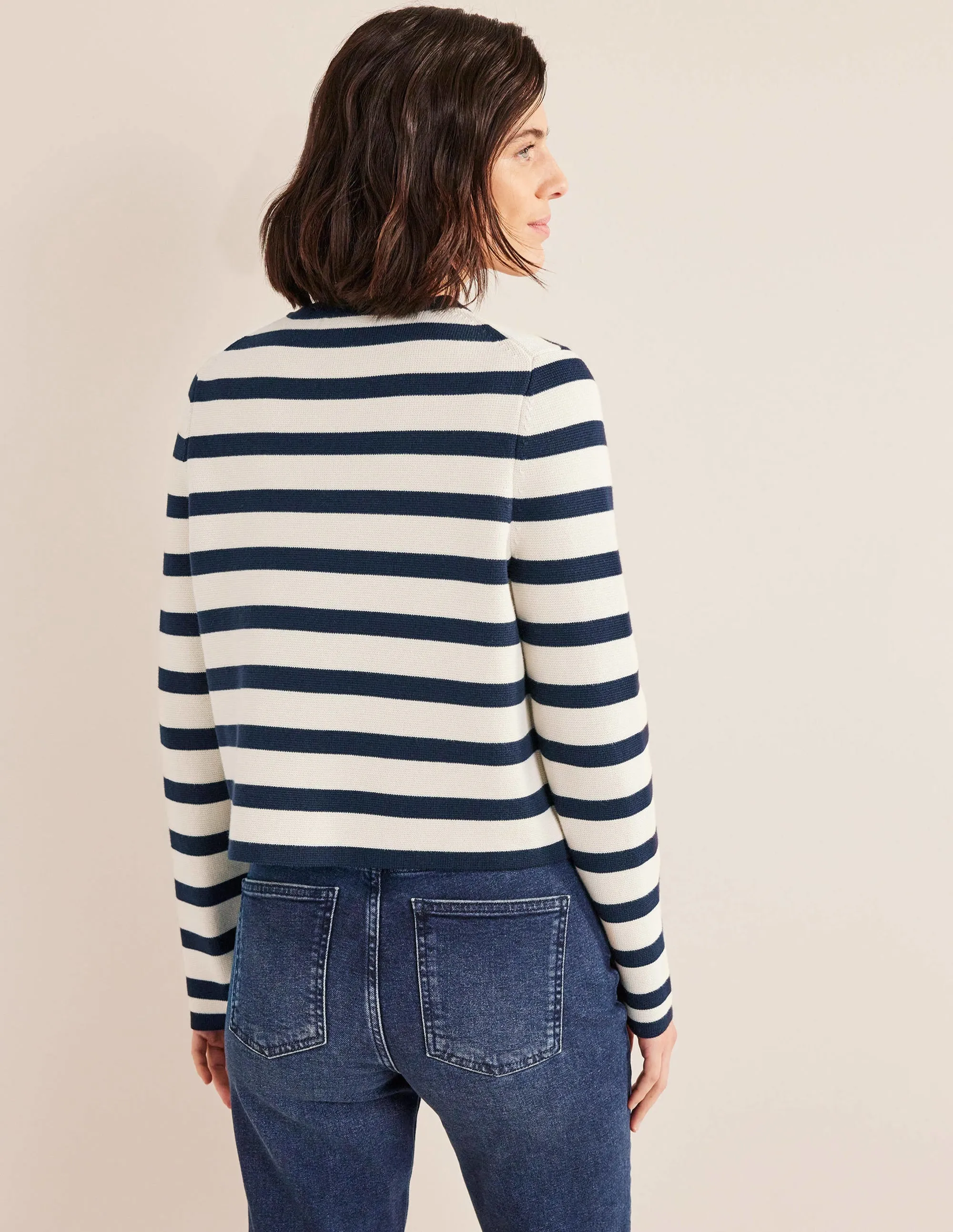 Holly Knitted Jacket-Ivory, Navy Stripe