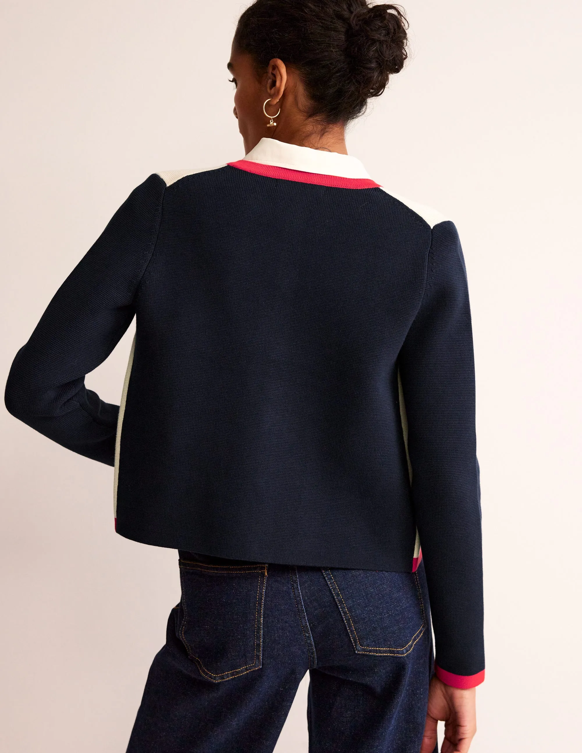 Holly Knitted Jacket-Warm Ivory/ Navy/ Red