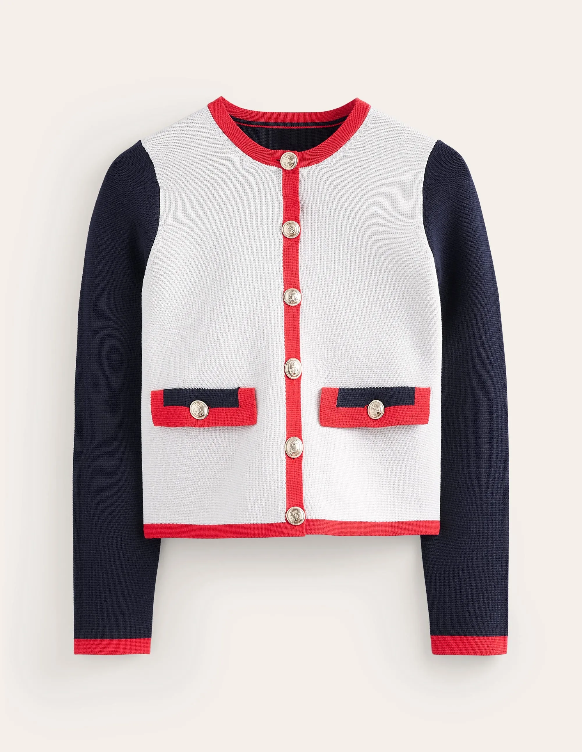 Holly Knitted Jacket-Warm Ivory/ Navy/ Red