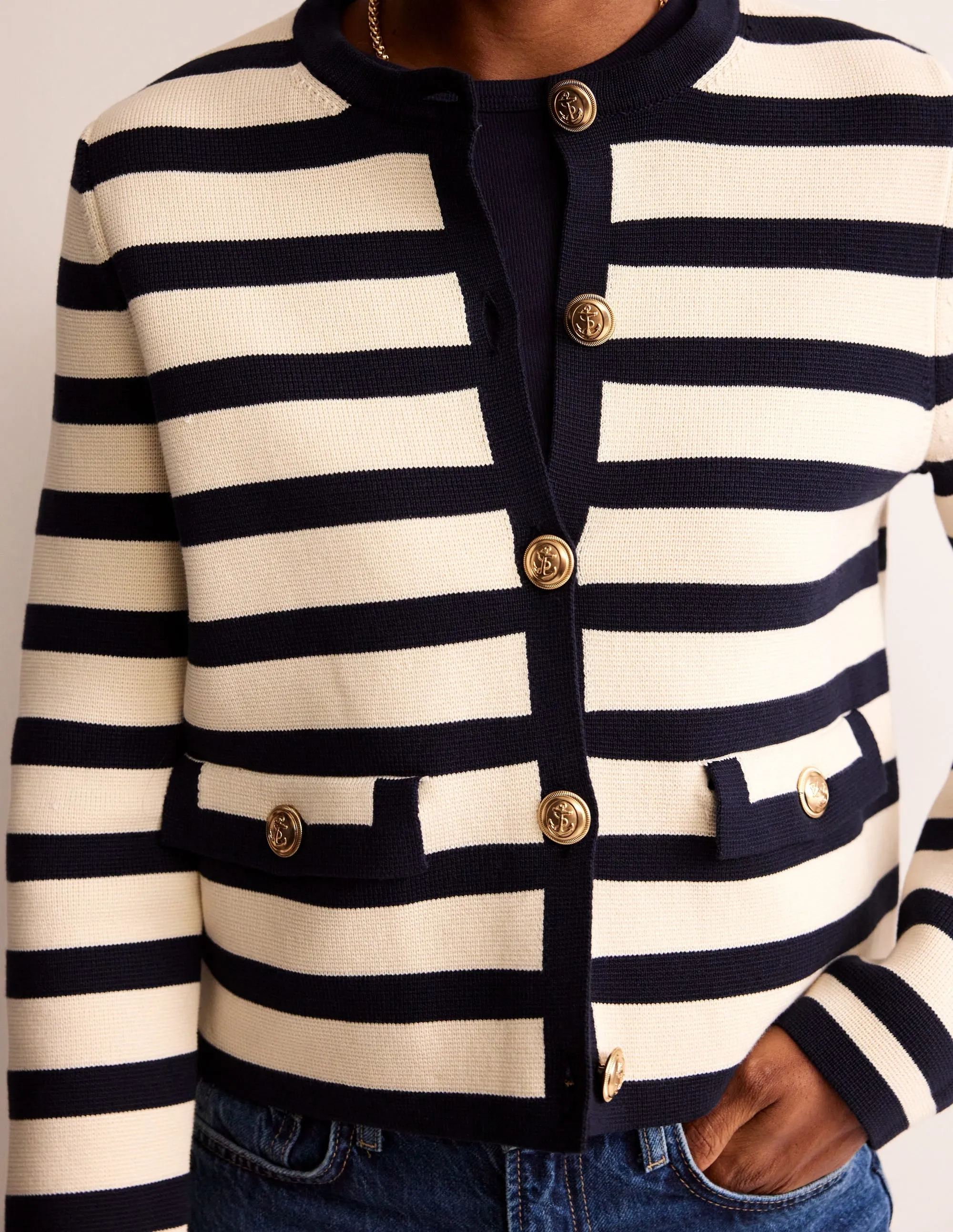 Holly Knitted Jacket-Warm Ivory/ Navy