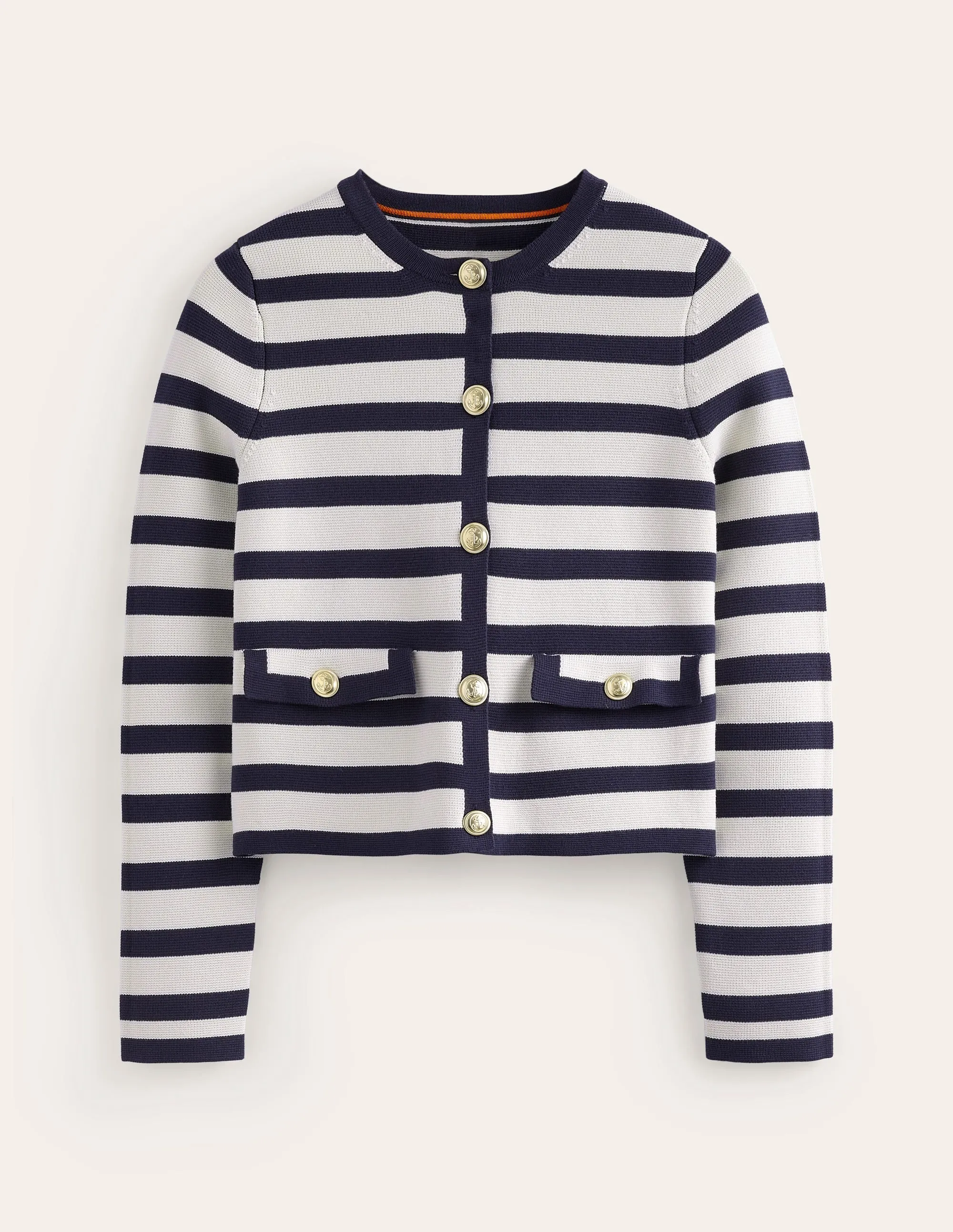 Holly Knitted Jacket-Warm Ivory/ Navy