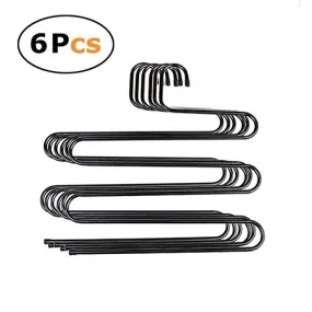 In kds S-type Multi-Purpose Space Saving Rack Stainless Steel Hangers for Trouser Scarf Tie etc (Black Set of 6)