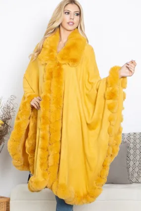 KNEE LENGTH FAUX FUR FUZZY WARM COAT PONCHO