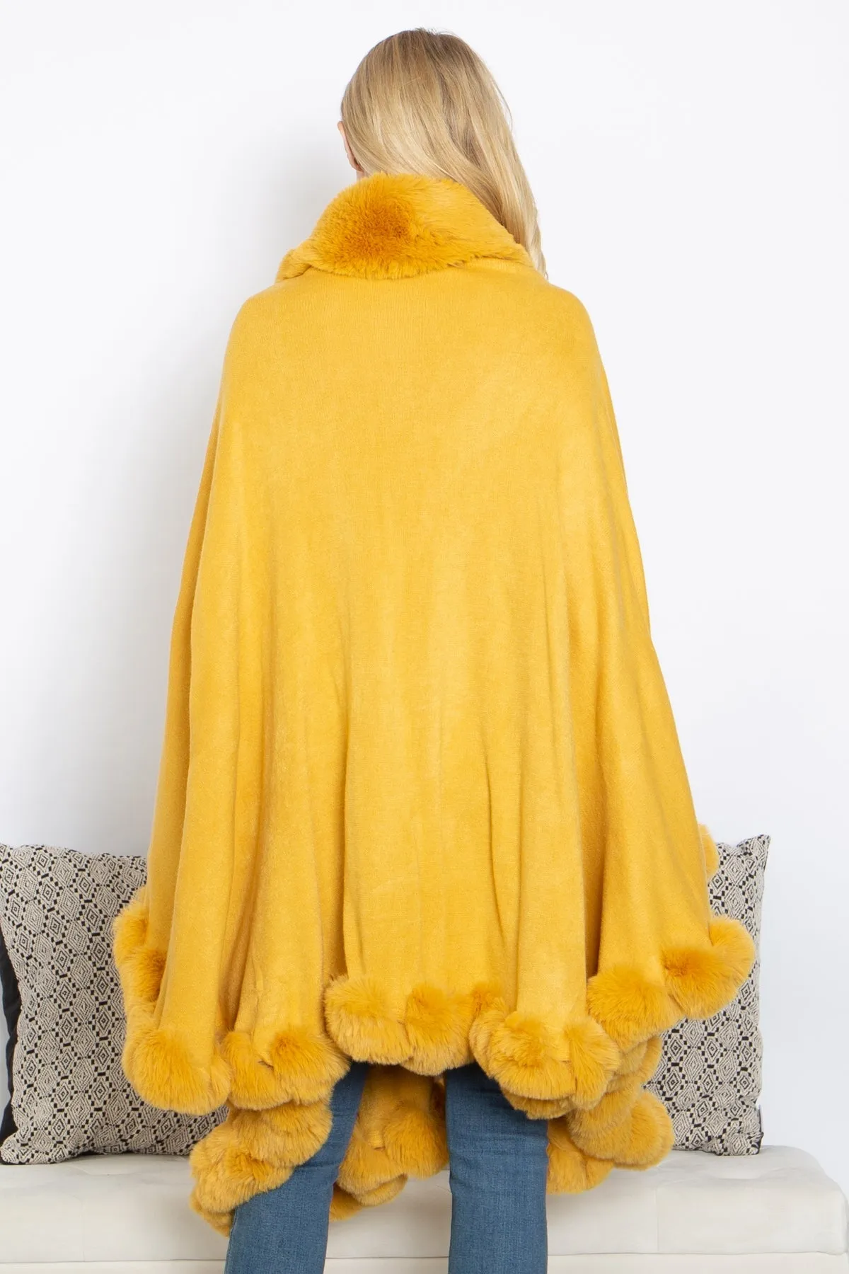 KNEE LENGTH FAUX FUR FUZZY WARM COAT PONCHO