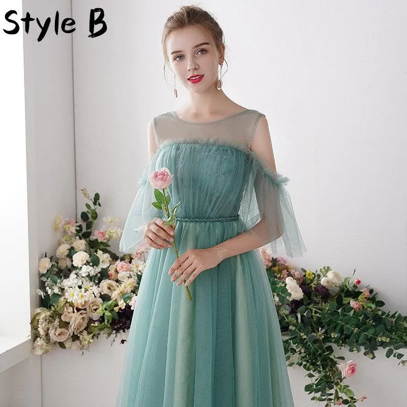 Knee Length O Neck Green Appliques Lace Shorter Sleeve A-line Bridesmaid Dresses