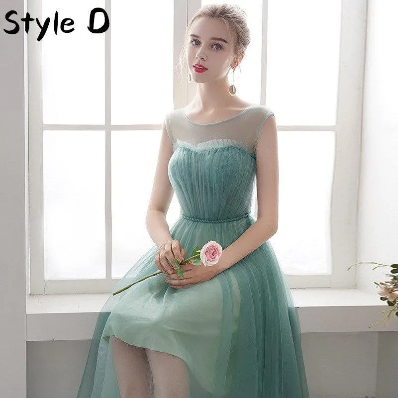 Knee Length O Neck Green Appliques Lace Shorter Sleeve A-line Bridesmaid Dresses