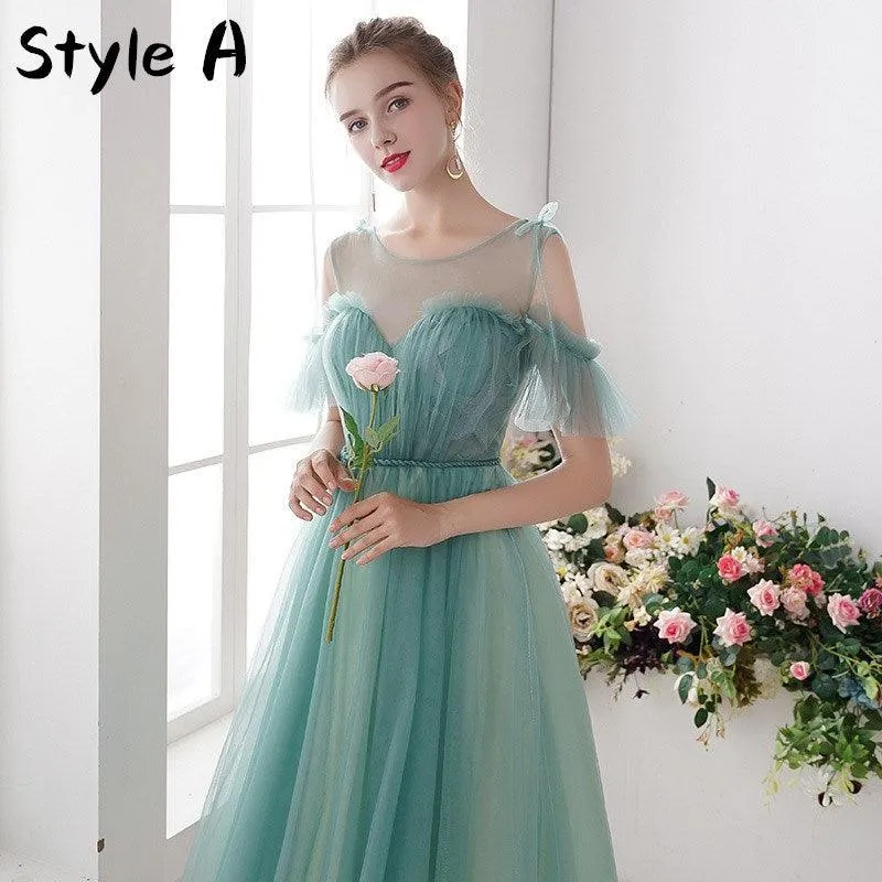 Knee Length O Neck Green Appliques Lace Shorter Sleeve A-line Bridesmaid Dresses