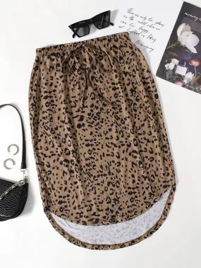 Leopard Knot Knee Length Plus Size Skirt