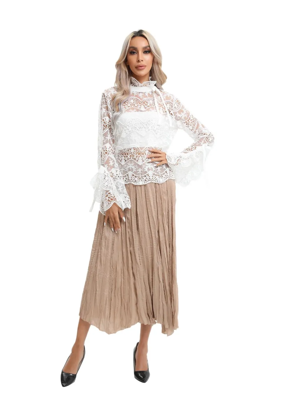 Lightweight Wrinkle Midi Skirt (One Size)