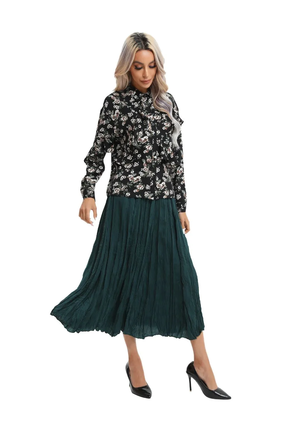 Lightweight Wrinkle Midi Skirt (One Size)