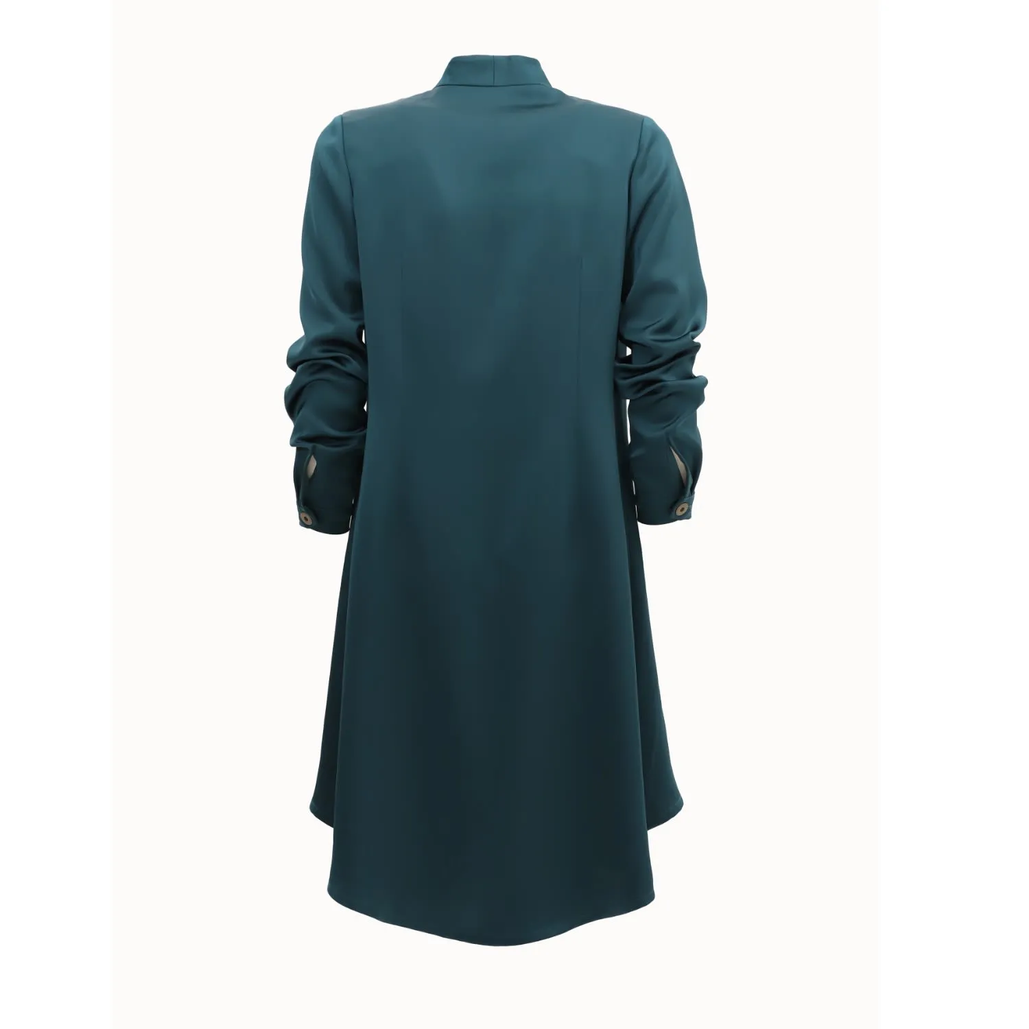 Long Satin Button-Down Blouse Emerald