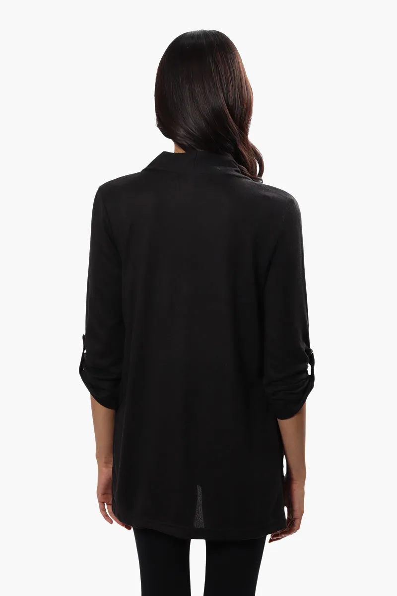 Majora Open Front Roll Up Sleeve Cardigan - Black