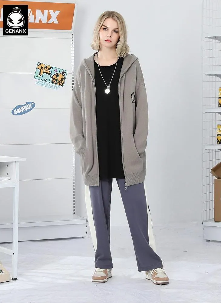 Plain Embroidery Hooded Knitted Cardigans