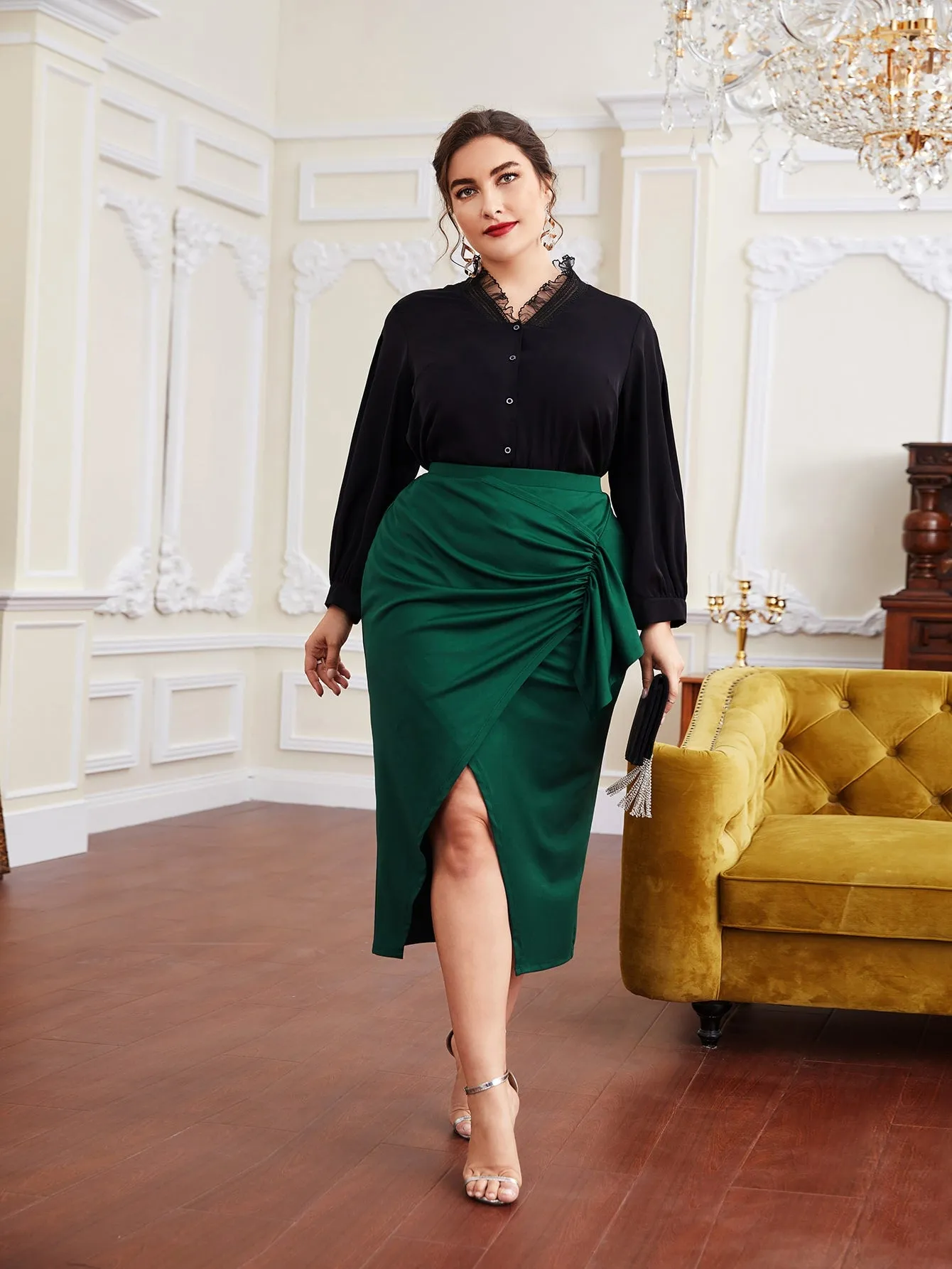 Plain Ruffle Long Plus Size Skirts