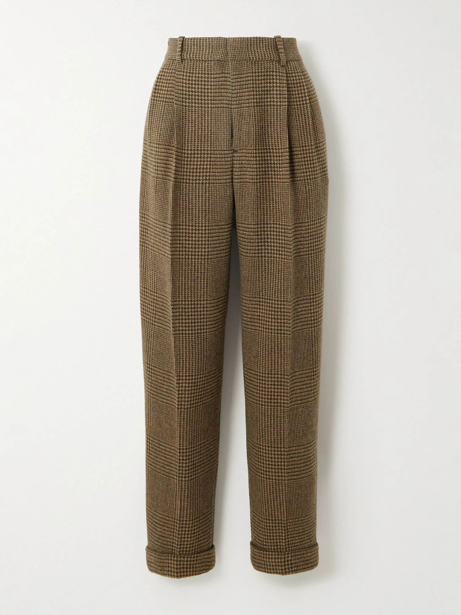 Pleated Prince of Wales checked recycled wool-blend tapered pants