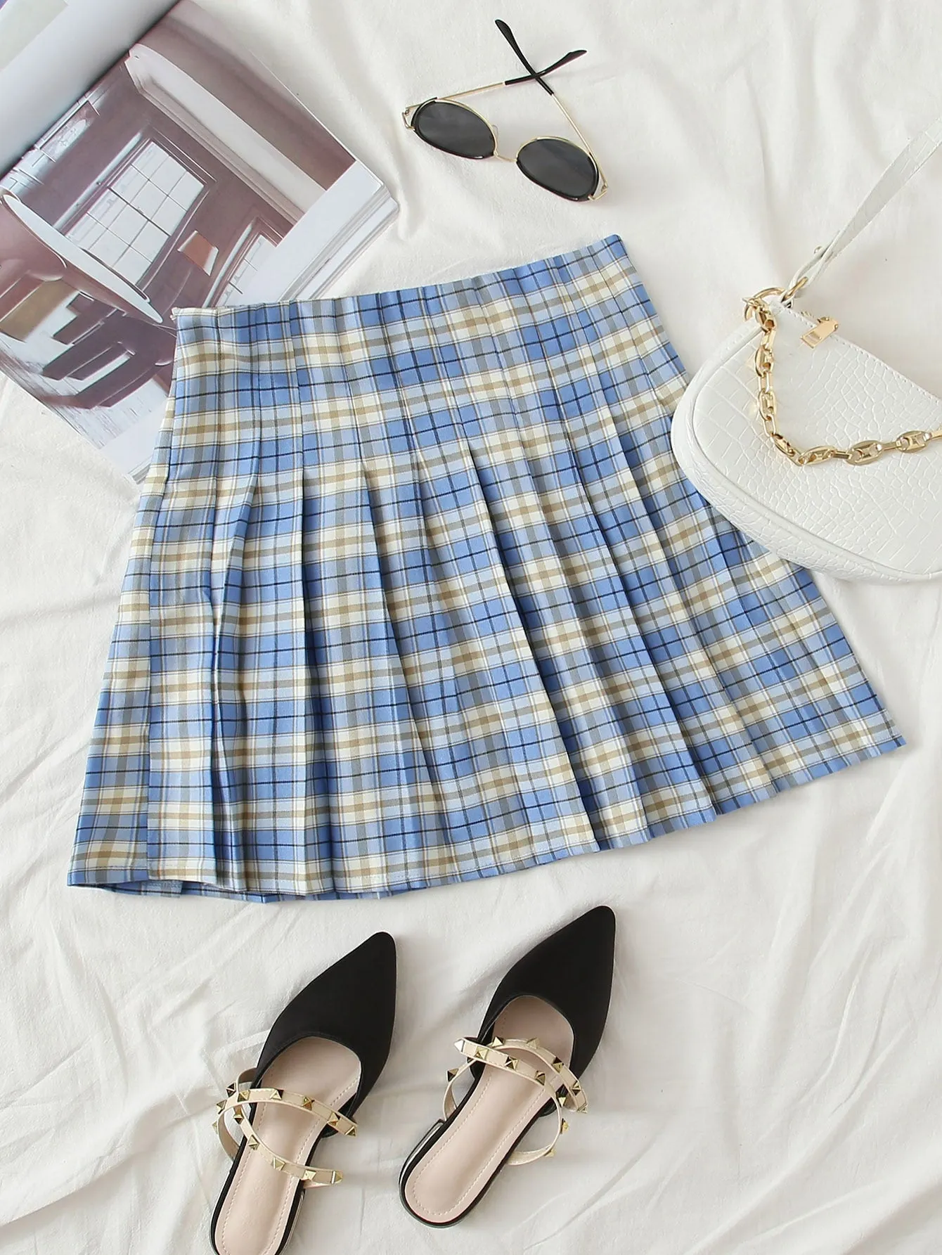 Preppy Tartan Zipper Natural Mini Women Skirt