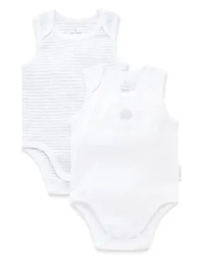 Purebaby Organic 2 Pack Singlet Bodysuit - White/Pale Grey Melange Stripe