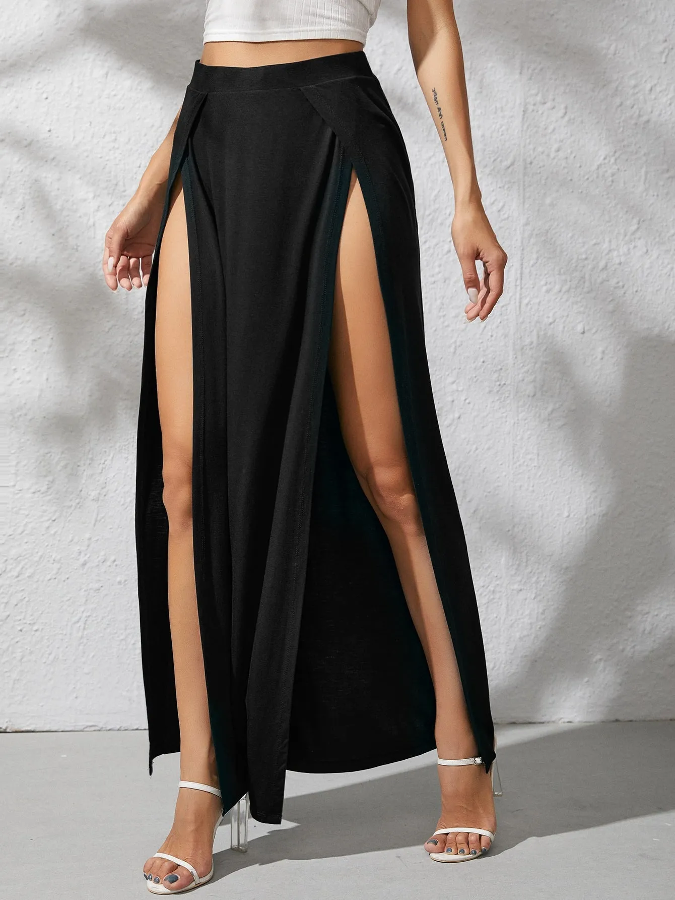 Sexy Plain Split Thigh High Waist Maxi Women Skirts