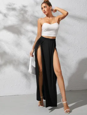 Sexy Plain Split Thigh High Waist Maxi Women Skirts