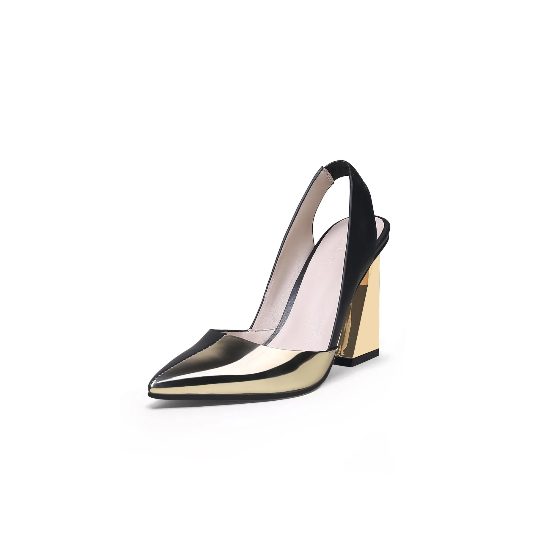 Shimmer Slingback Pointed Trape Heel Pumps