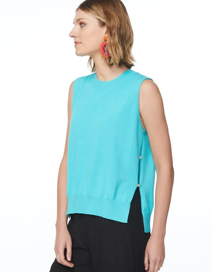 Side Button Vest Turquoise