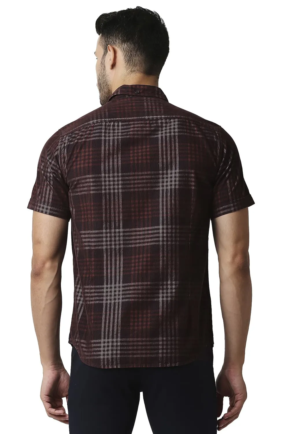 Slim Fit Corduroy Checks Halfsleeves Shirt