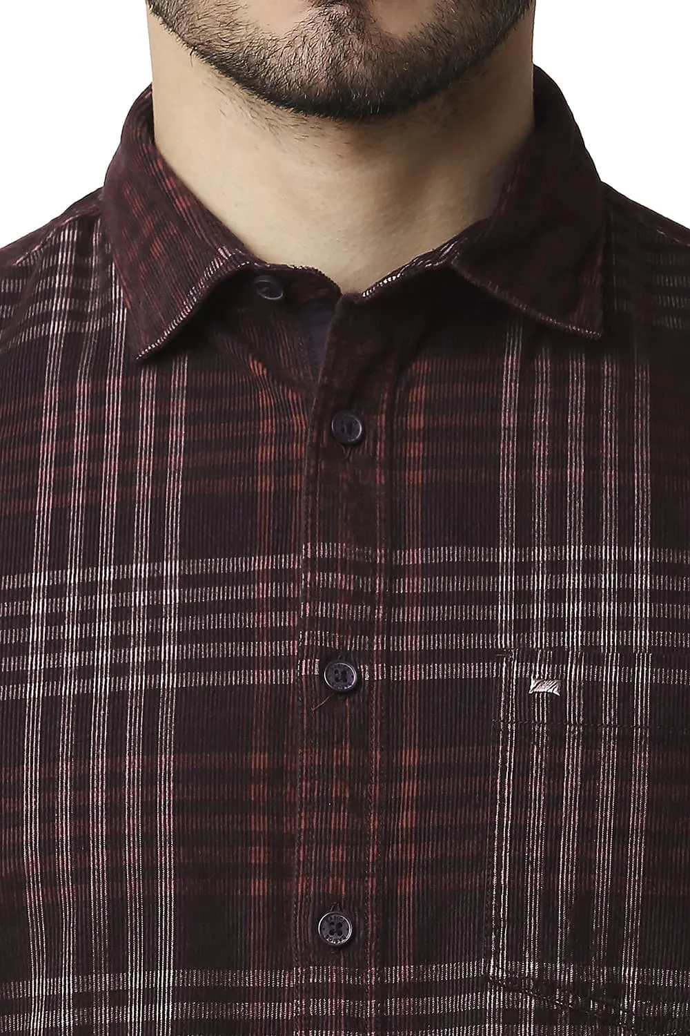 Slim Fit Corduroy Checks Halfsleeves Shirt